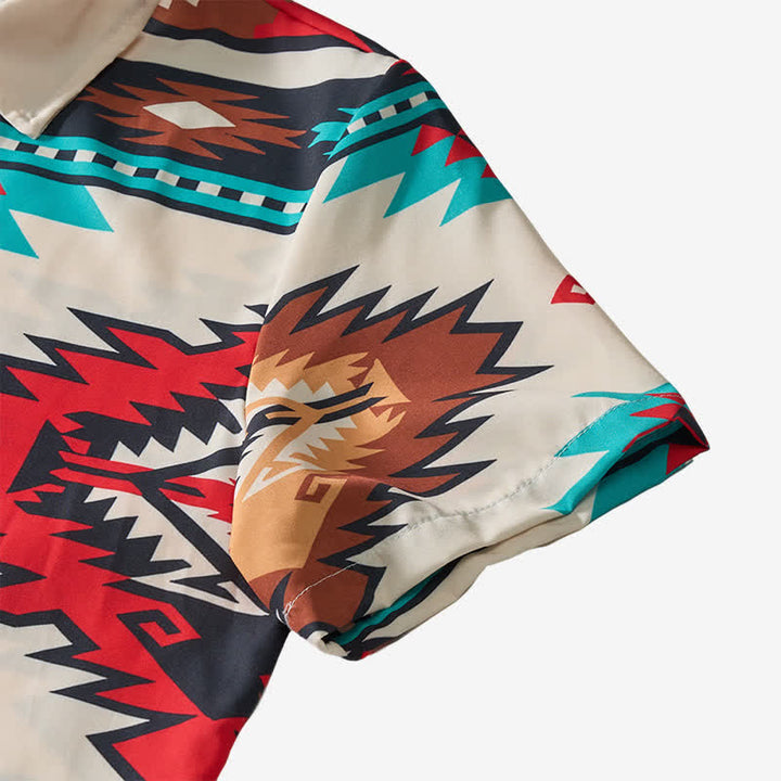 Camicia casual da uomo in stile western con stampa azteca color crema e turchese - image 8