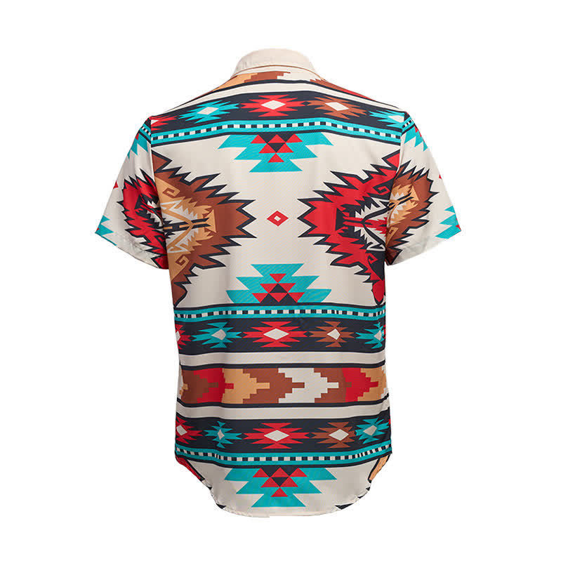 Camicia casual da uomo in stile western con stampa azteca color crema e turchese - image 10