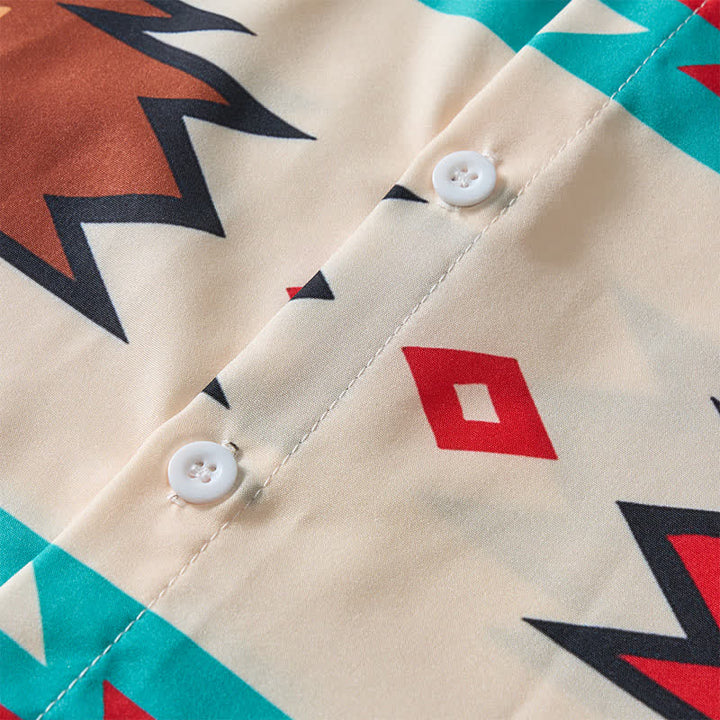 Camicia casual da uomo in stile western con stampa azteca color crema e turchese - image 5
