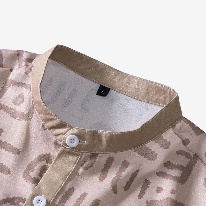 Camicia etnica da uomo color tortora beige con stampa di simboli tribali - image 4