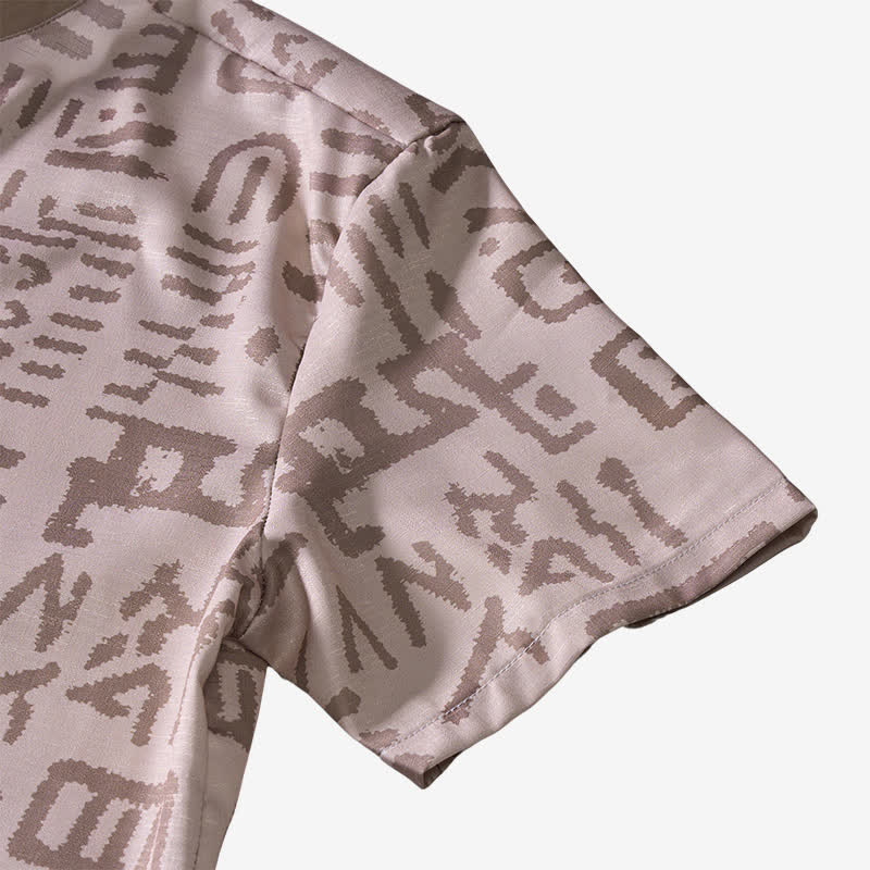 Camicia etnica da uomo color tortora beige con stampa di simboli tribali - image 8