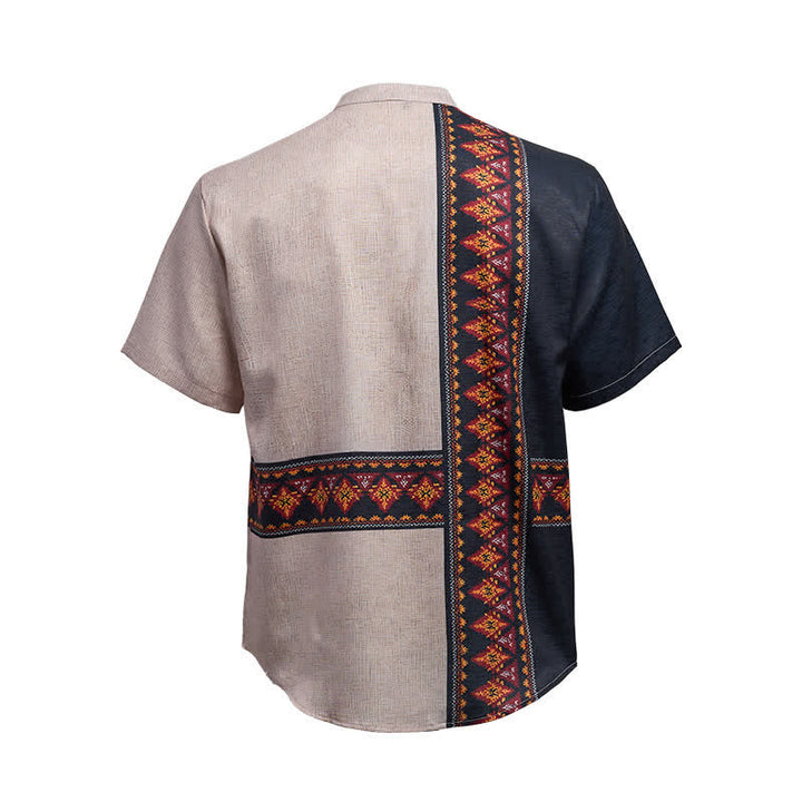 Camicia etnica da uomo asimmetrica in misto lino con stampa tribale - image 10