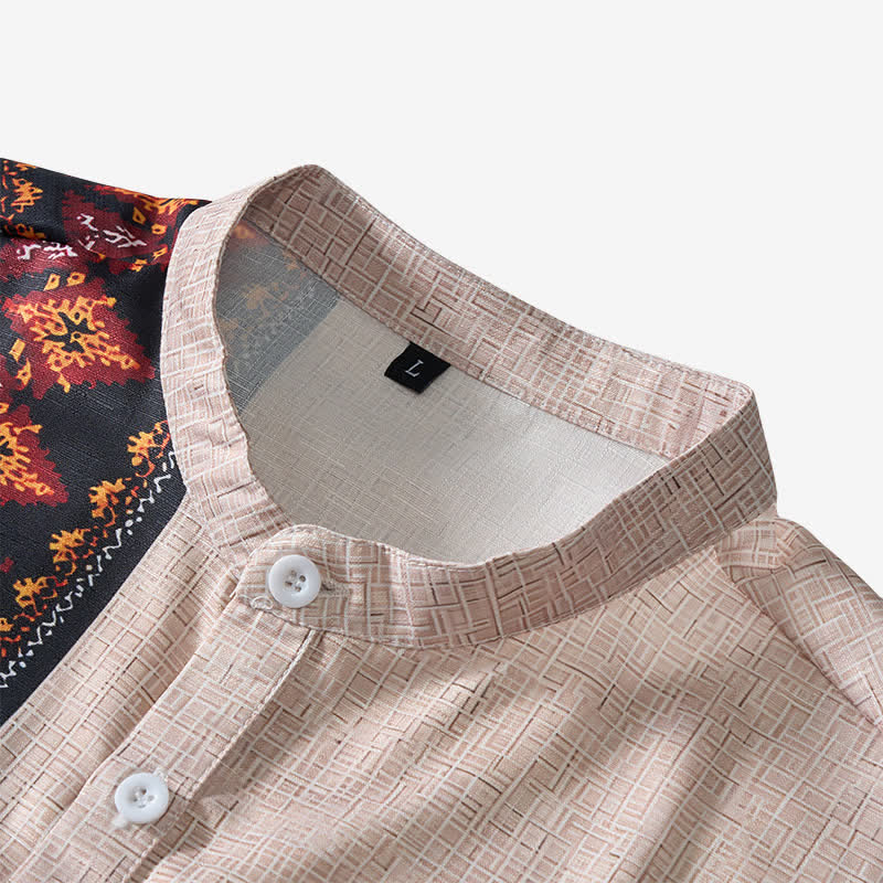 Camicia etnica da uomo asimmetrica in misto lino con stampa tribale - image 4