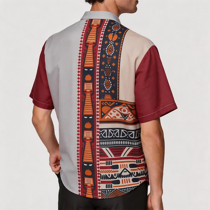 Camicia etnica estiva da uomo con patchwork, ispirata al sud-ovest americano. - image 2