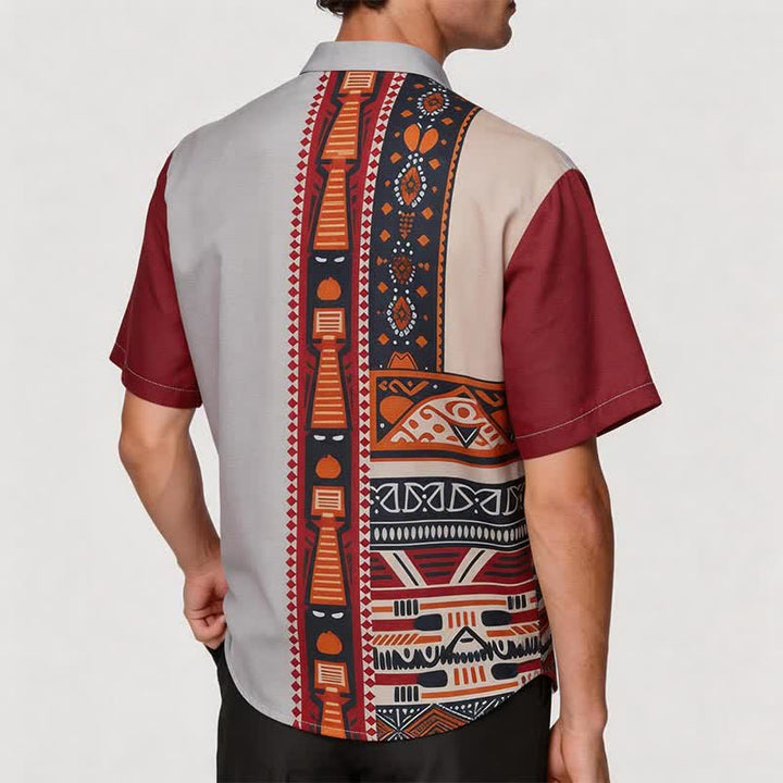 Camicia etnica estiva da uomo con patchwork, ispirata al sud-ovest americano. - image 2