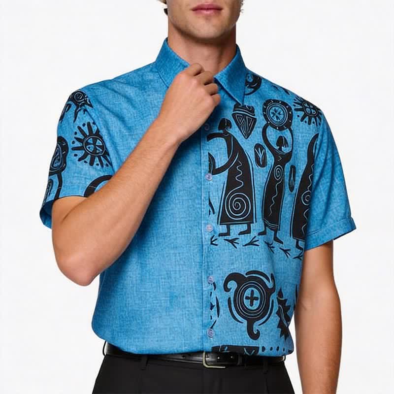 Camicia etnica da uomo con stampa ispirata all'arte rupestre del sud-ovest - image 3