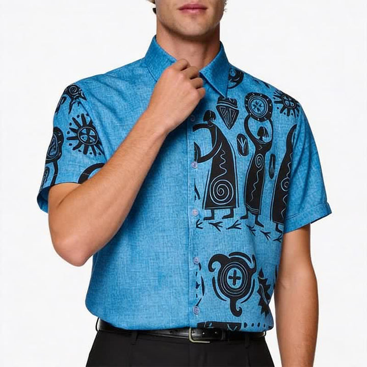 Camicia etnica da uomo con stampa ispirata all'arte rupestre del sud-ovest - image 3