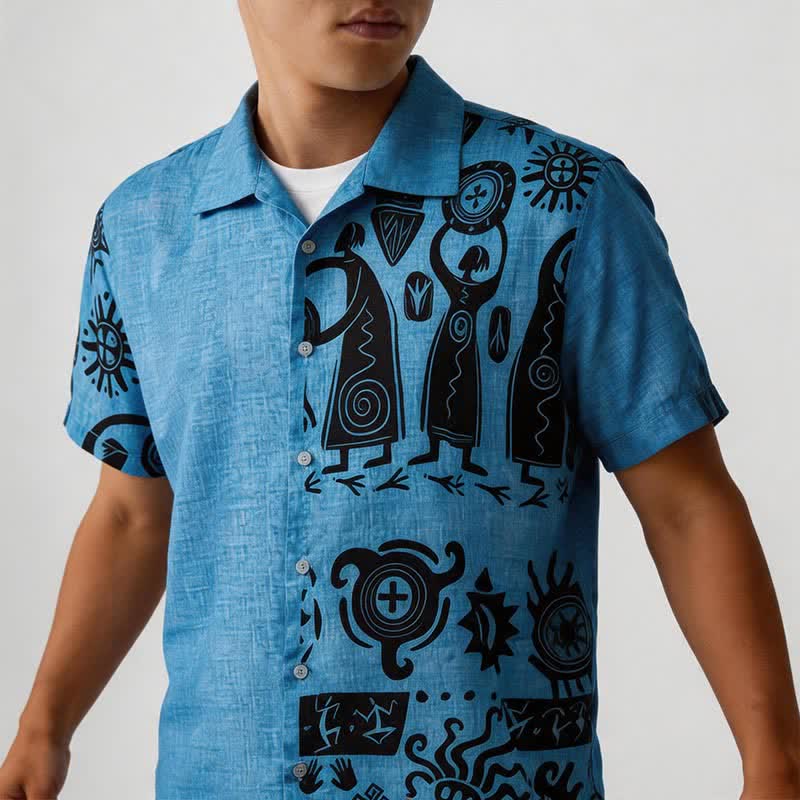 Camicia etnica da uomo con stampa ispirata all'arte rupestre del sud-ovest - image 1