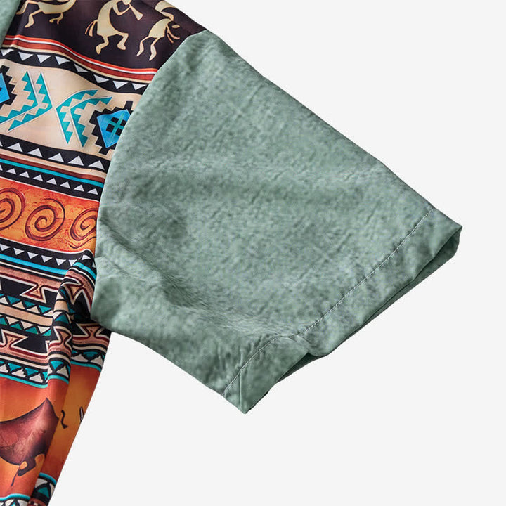 Camicia etnica da uomo con stampa bisonte e petroglifi del deserto - image 8