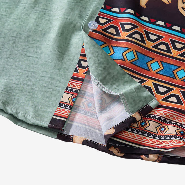 Camicia etnica da uomo con stampa bisonte e petroglifi del deserto - image 7