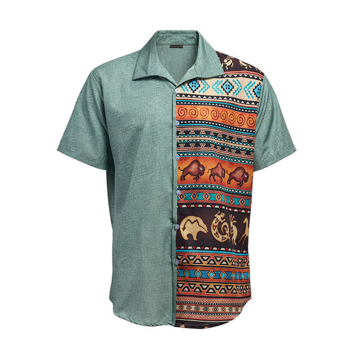 Camicia etnica da uomo con stampa bisonte e petroglifi del deserto - image 9