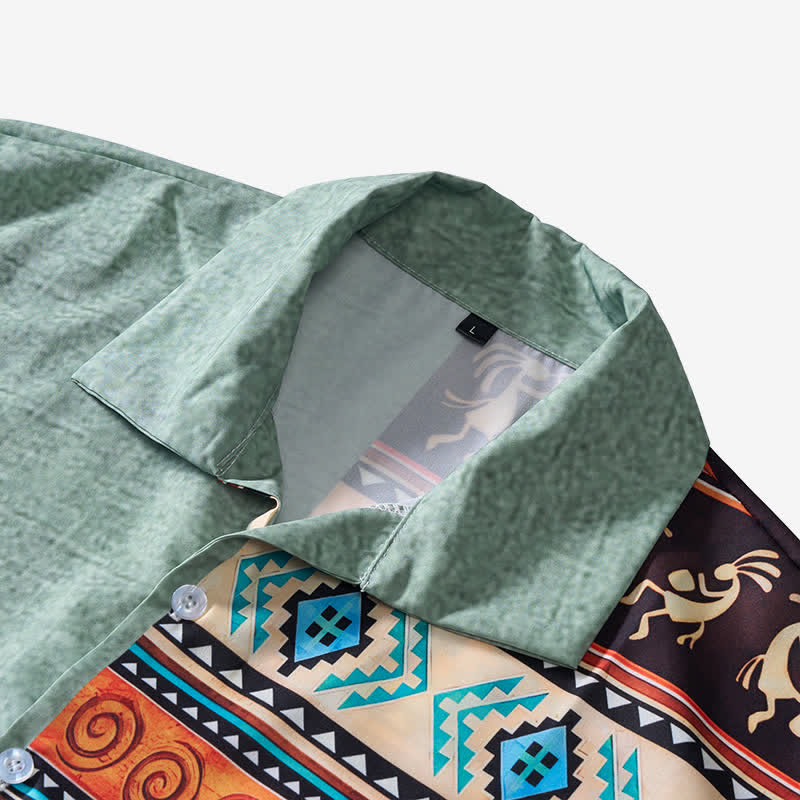 Camicia etnica da uomo con stampa bisonte e petroglifi del deserto - image 4
