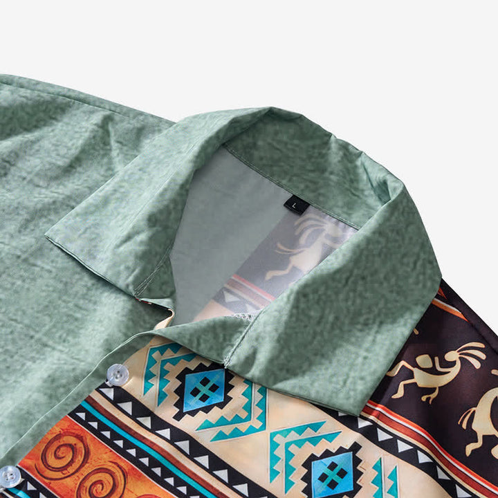 Camicia etnica da uomo con stampa bisonte e petroglifi del deserto - image 4