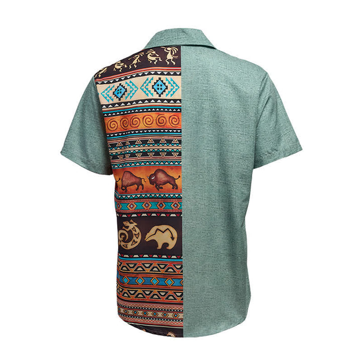 Camicia etnica da uomo con stampa bisonte e petroglifi del deserto - image 10