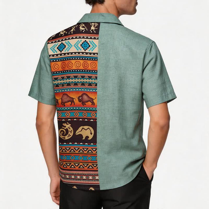 Camicia etnica da uomo con stampa bisonte e petroglifi del deserto - image 2