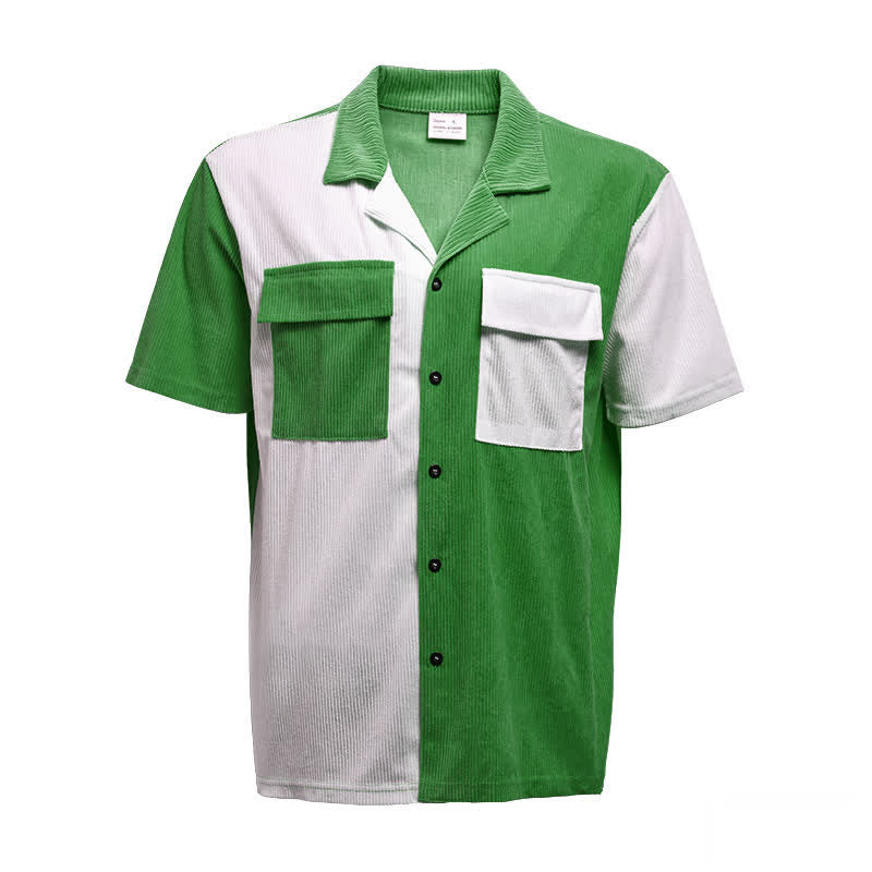 Camicia da uomo a maniche corte in velluto a coste bicolore con blocchi di colore - image 1