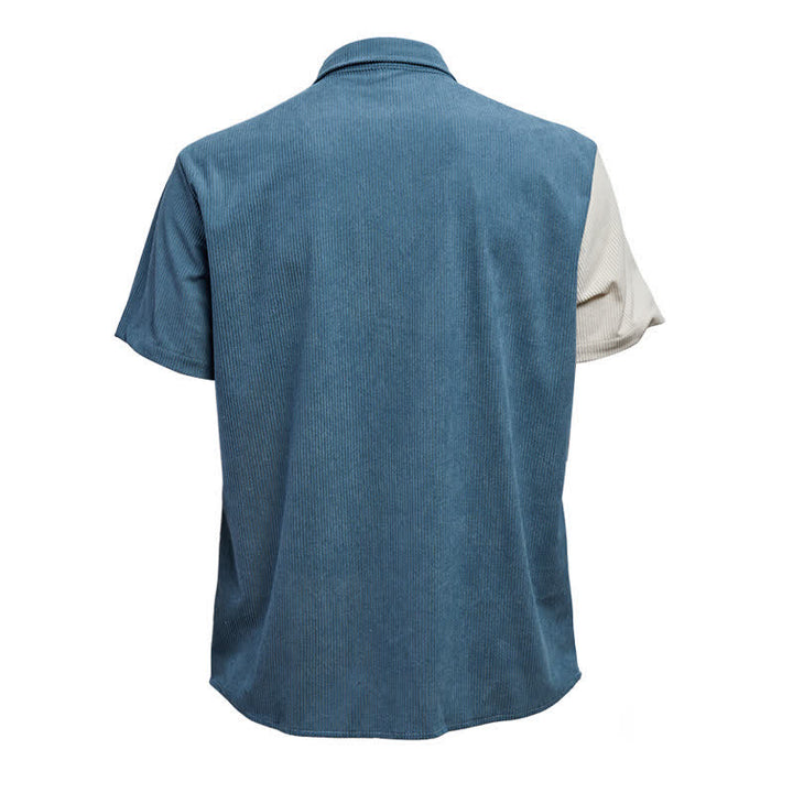 Camicia da uomo in velluto a coste blu e bianca con blocchi di colore. - image 11