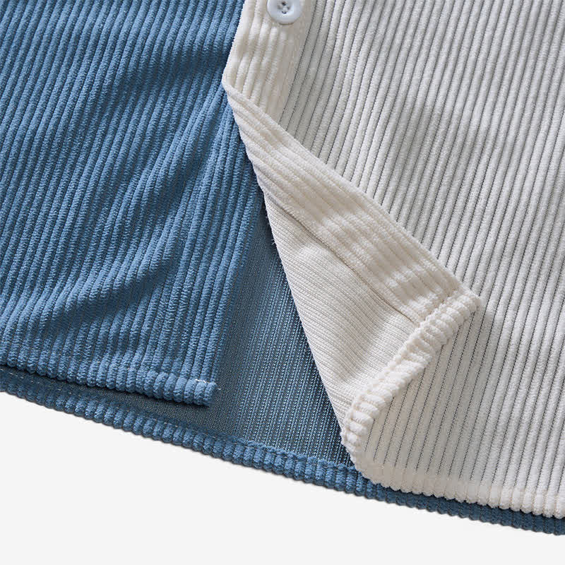 Camicia da uomo in velluto a coste blu e bianca con blocchi di colore. - image 8