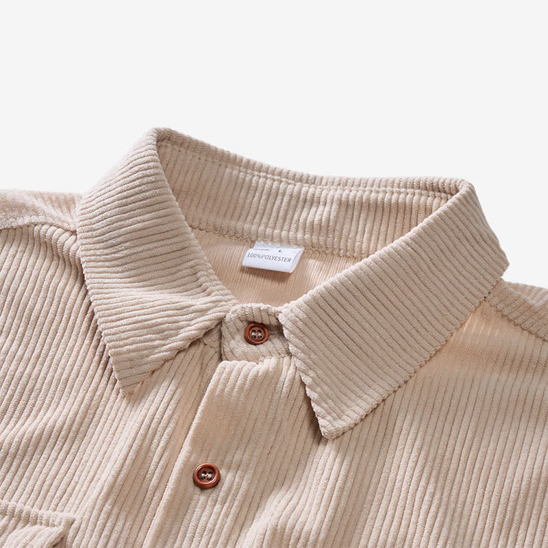 Camicia da lavoro da uomo in velluto a coste con due tasche sul petto, tinta unita. - image 7