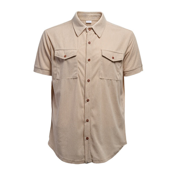 Camicia da lavoro da uomo in velluto a coste con due tasche sul petto, tinta unita. - image 13