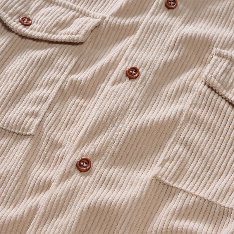 Camicia da lavoro da uomo in velluto a coste con due tasche sul petto, tinta unita. - image 8