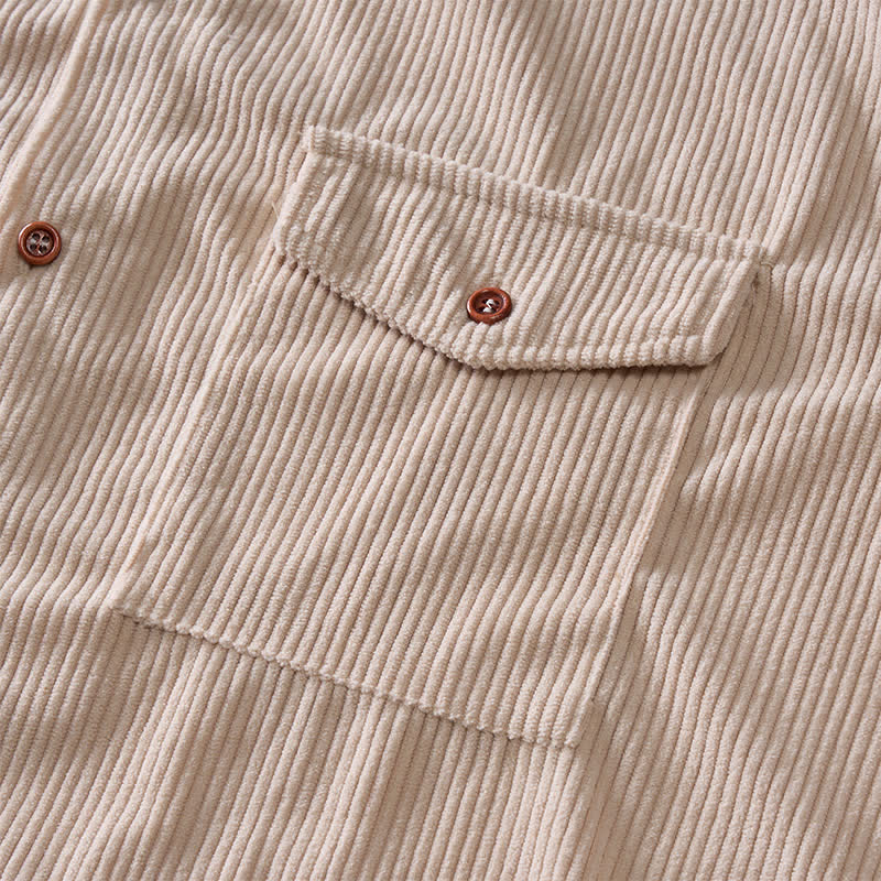 Camicia da lavoro da uomo in velluto a coste con due tasche sul petto, tinta unita. - image 9