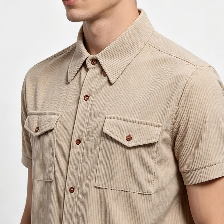 Camicia da lavoro da uomo in velluto a coste con due tasche sul petto, tinta unita. - image 1