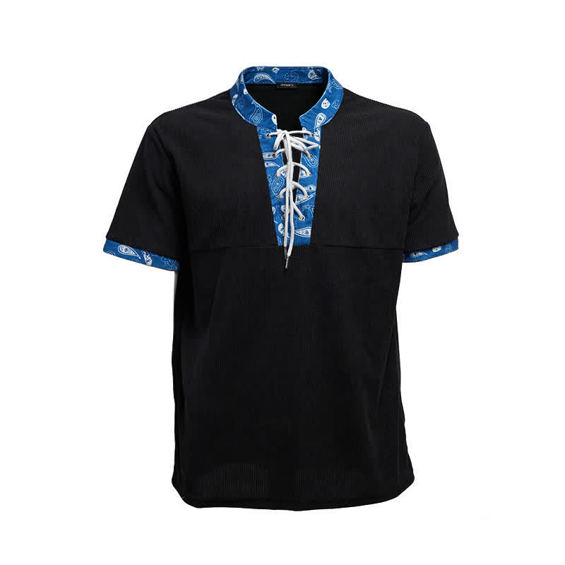 Camicia da uomo in velluto a coste con lacci e finiture a fantasia paisley in stile urbano - image 9