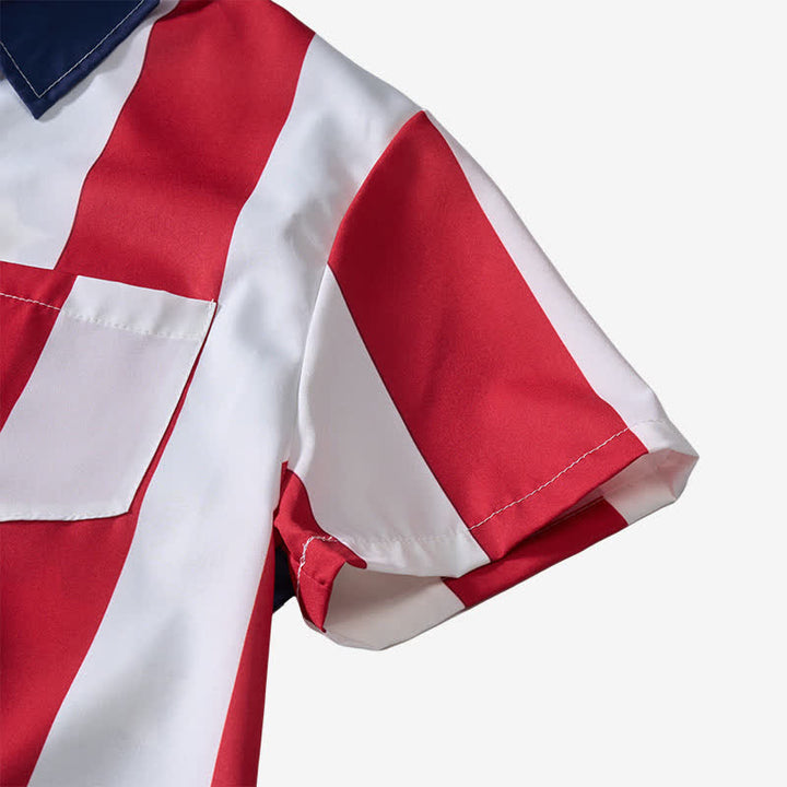 Maglietta a maniche corte con stampa a stelle e strisce della bandiera americana divisa. - image 8