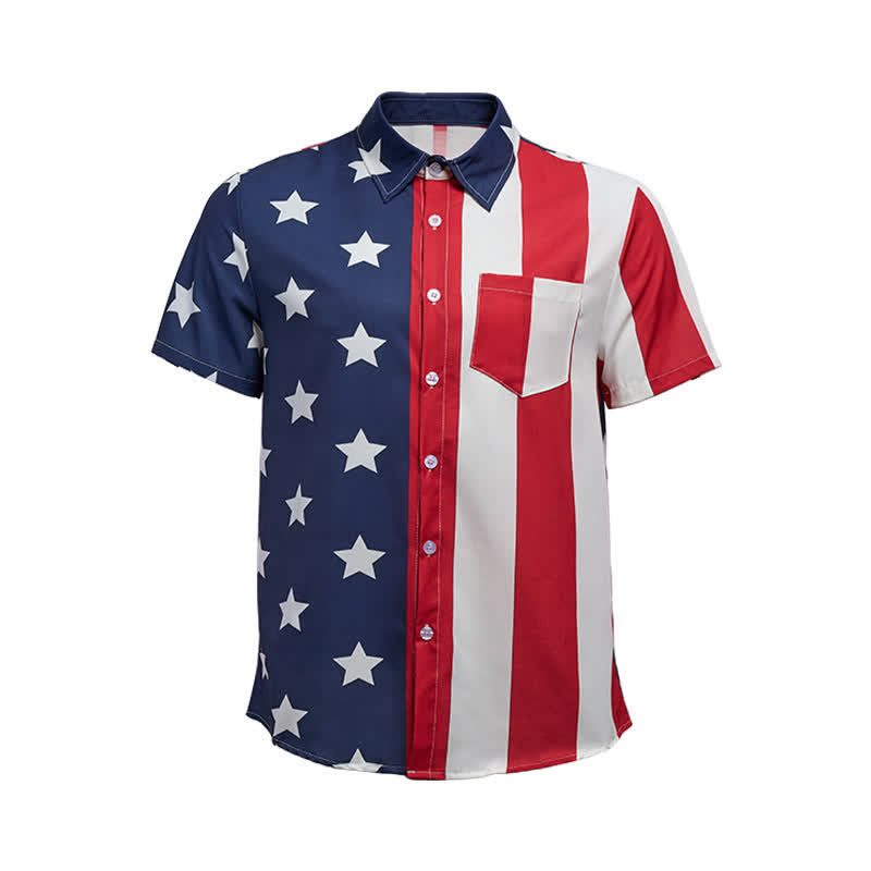 Maglietta a maniche corte con stampa a stelle e strisce della bandiera americana divisa. - image 9