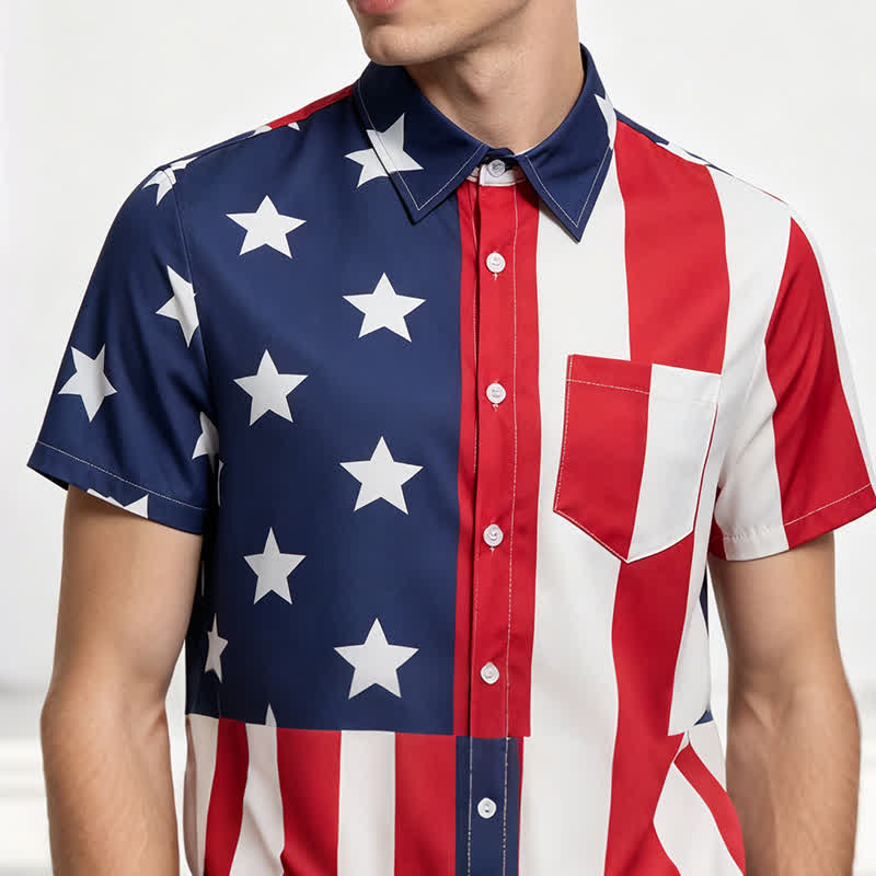 Maglietta a maniche corte con stampa a stelle e strisce della bandiera americana divisa. - image 1