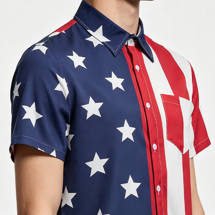 Maglietta a maniche corte con stampa a stelle e strisce della bandiera americana divisa. - image 3