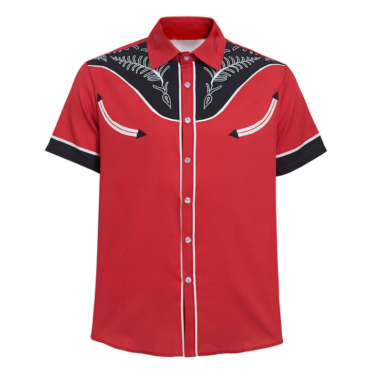 Camicia da uomo a maniche corte con stampa in stile western e bottoni - image 12
