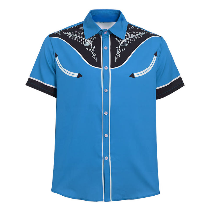 Camicia da uomo a maniche corte con stampa in stile western e bottoni - image 16