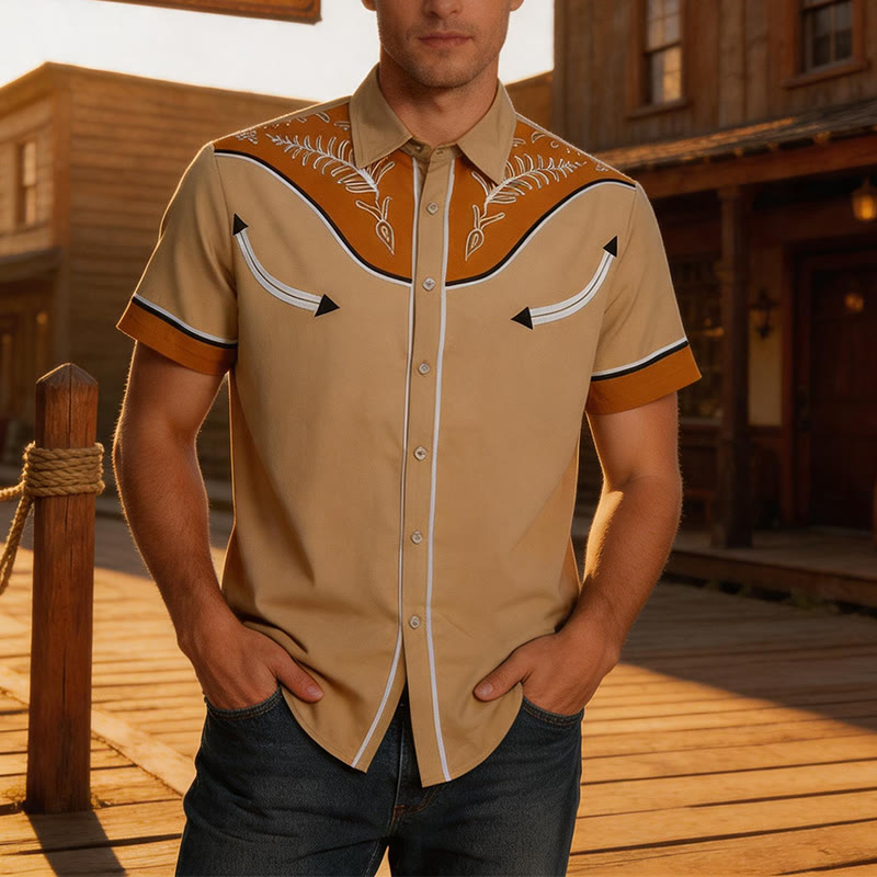 Camicia da uomo a maniche corte con stampa in stile western e bottoni - Giallo - 5XL - image 4
