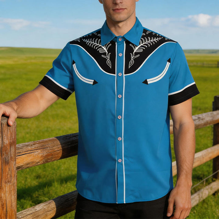 Camicia da uomo a maniche corte con stampa in stile western e bottoni - Blu - 5XL - image 6
