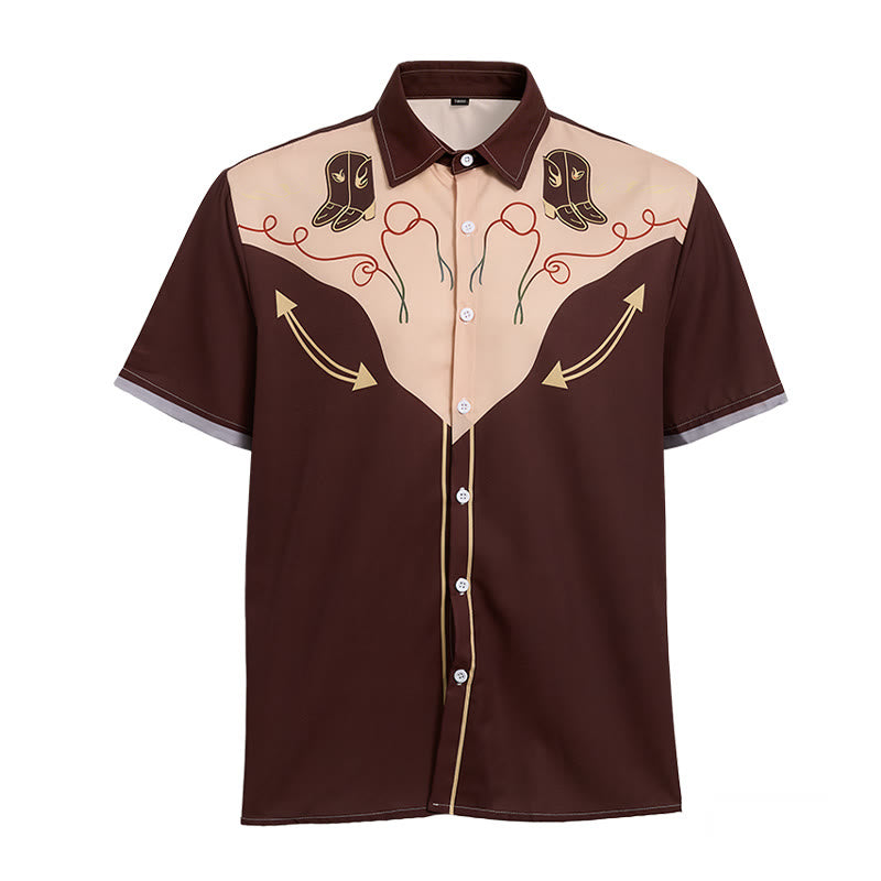 Camicia da uomo a maniche corte con stampa di stivali da cowboy in stile retrò western. - image 9