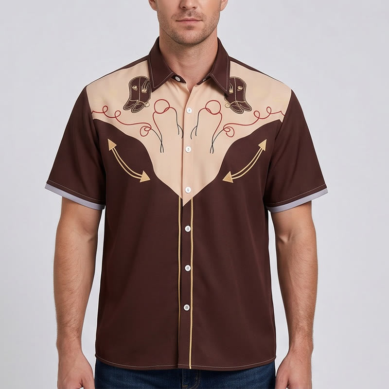 Camicia da uomo a maniche corte con stampa di stivali da cowboy in stile retrò western. - image 1