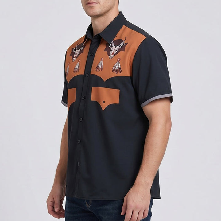 Camicia da uomo a maniche corte con stampa di testa di capra in stile western - image 2