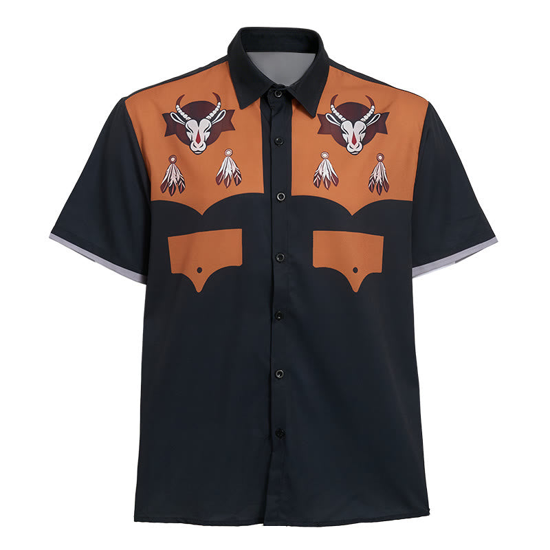 Camicia da uomo a maniche corte con stampa di testa di capra in stile western - image 9