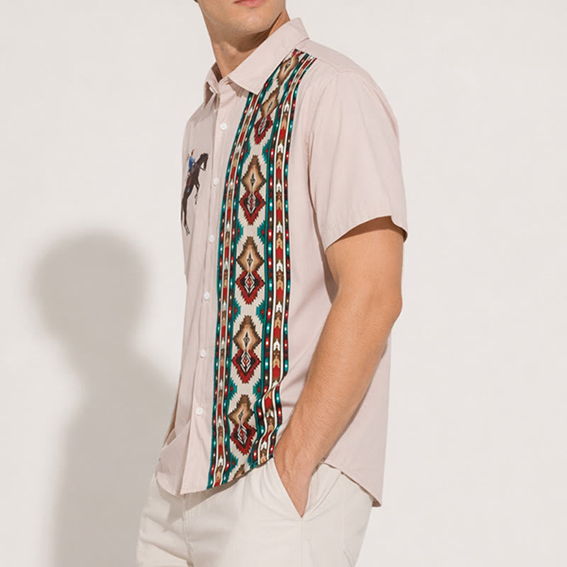 Camicia da uomo a maniche corte, casual e ampia, con stampa di cavalli in stile western. - image 2