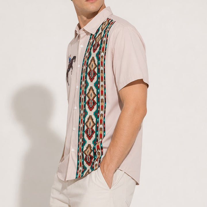 Camicia da uomo a maniche corte, casual e ampia, con stampa di cavalli in stile western. - image 2