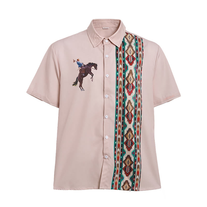 Camicia da uomo a maniche corte, casual e ampia, con stampa di cavalli in stile western. - image 9
