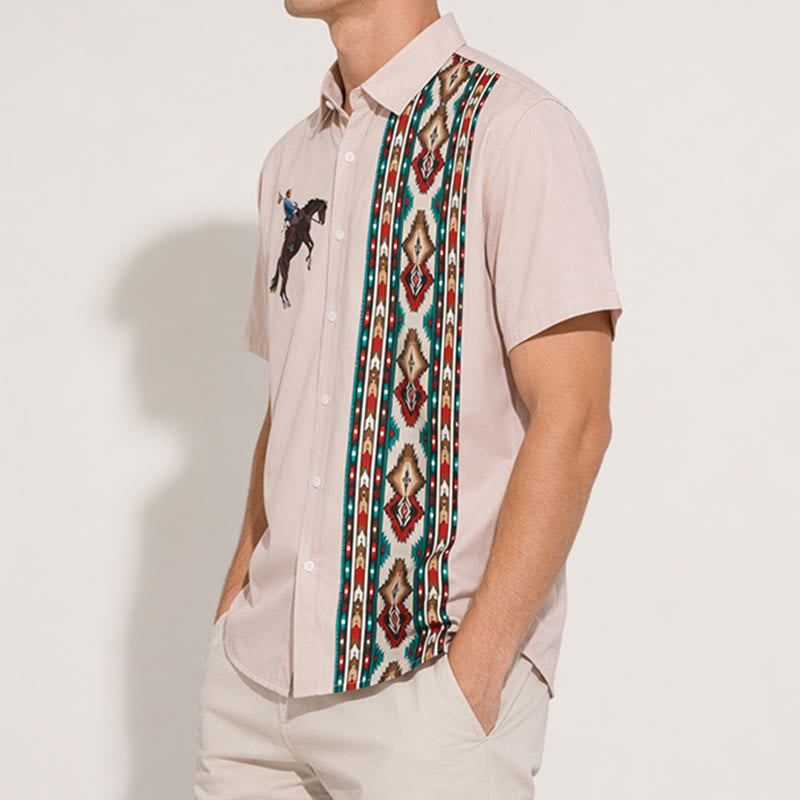 Camicia da uomo a maniche corte, casual e ampia, con stampa di cavalli in stile western. - image 1