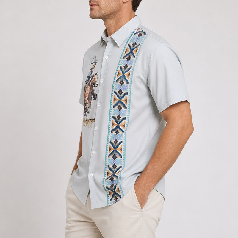 Camicia casual da uomo a maniche corte con stampa cowboy verde lazo - image 2