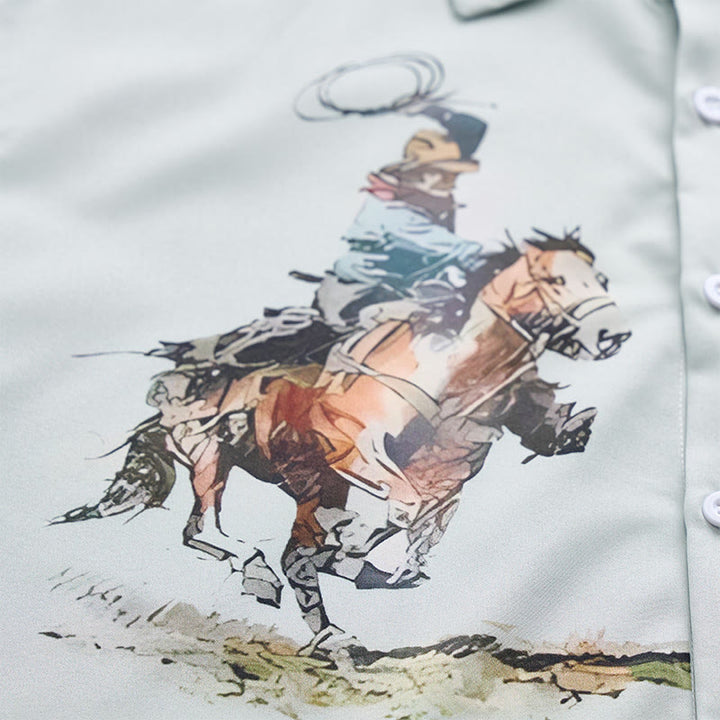 Camicia casual da uomo a maniche corte con stampa cowboy verde lazo - image 5