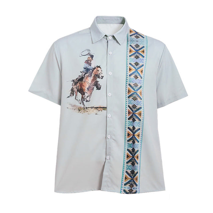 Camicia casual da uomo a maniche corte con stampa cowboy verde lazo - image 9