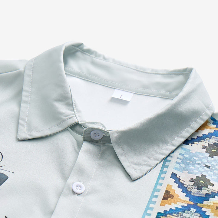 Camicia casual da uomo a maniche corte con stampa cowboy verde lazo - image 4