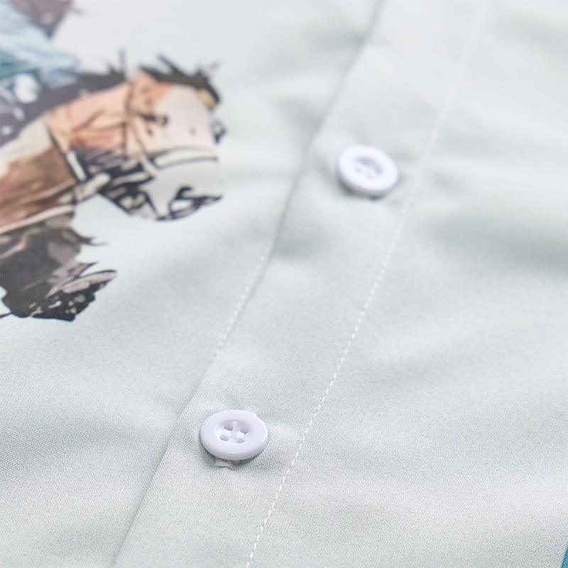 Camicia casual da uomo a maniche corte con stampa cowboy verde lazo - image 6