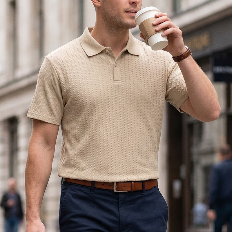 Polo da uomo in maglia traspirante e testurizzata, vestibilità comoda e casual. - Cachi - 3XL - image 7